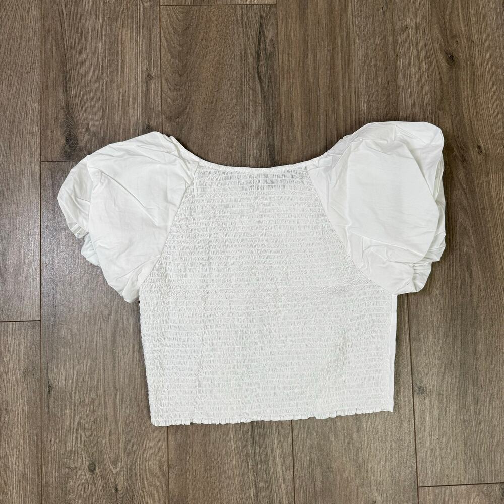 J Crew Fitted Puff Sleeve Smocked Cute Preppy Top US Women's 8 New - Picture 3 of 7